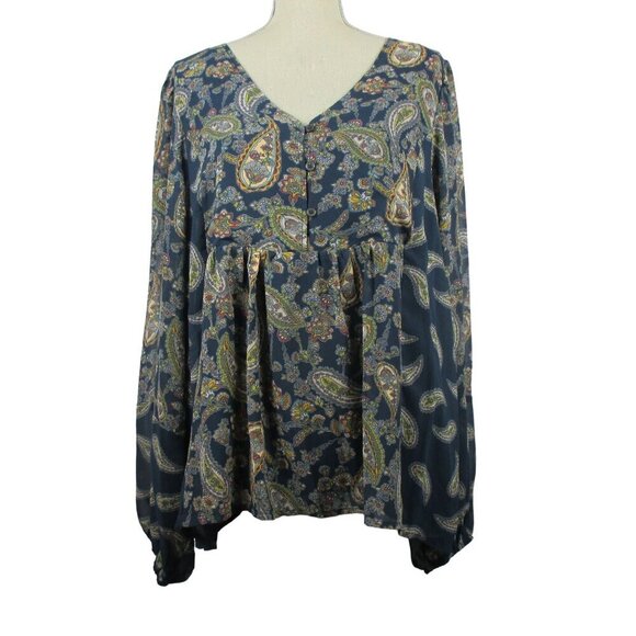 Heyson Top Blouse V-Neck baby doll long sleeve Boho size 2XL NWT $78 - Picture 1 of 8